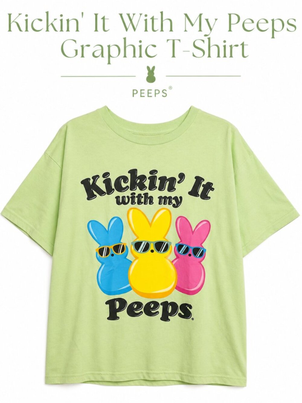 Peeps Kickin’ It With My Peeps Graphic T-Shirt Youth Size 10/12 Green Easter Tee
